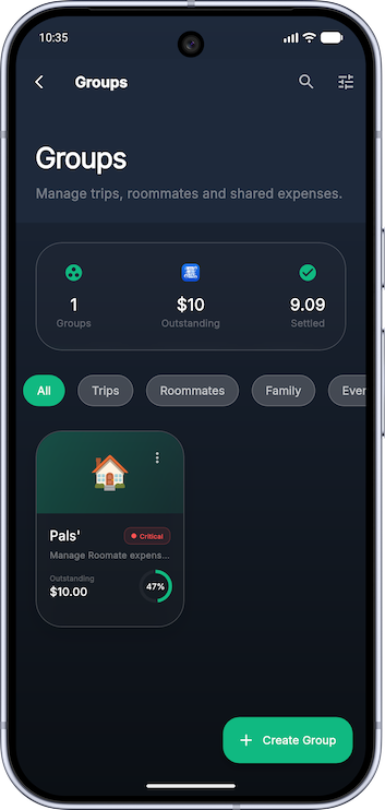 Splitly Groups Dashboard